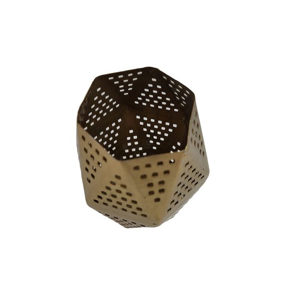 Gold Tone Moroccan Style Cut Out Geometric Boho Candle Holder Jar - Picture 2 of 7